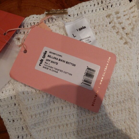 Cult Gaia Bellona Crochet Bikini Bottom Size L White Cheeky Ties Sides NEW $148 - Picture 4 of 7